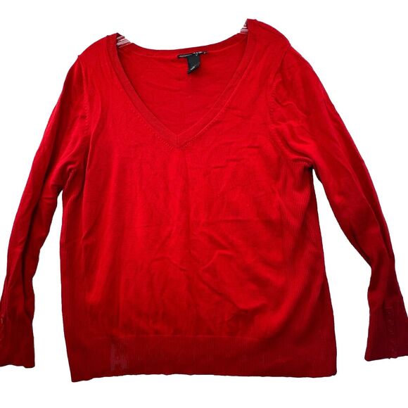 Lane Bryant 18/20 Women’s Plus Size 1X Solid Red Pullover VNeck Sweater Top‎ - Picture 1 of 10